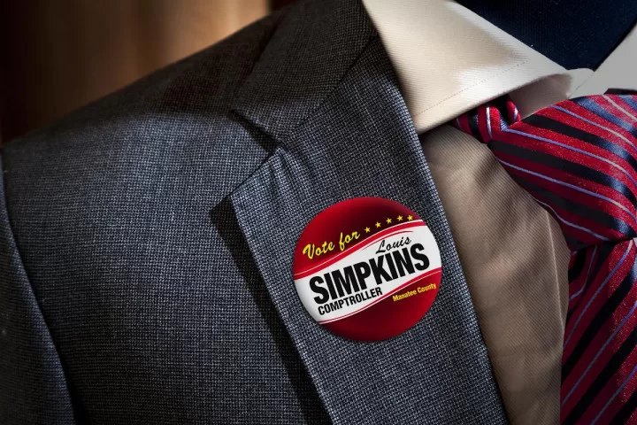 Custom sticker on a suit jacket for marketing